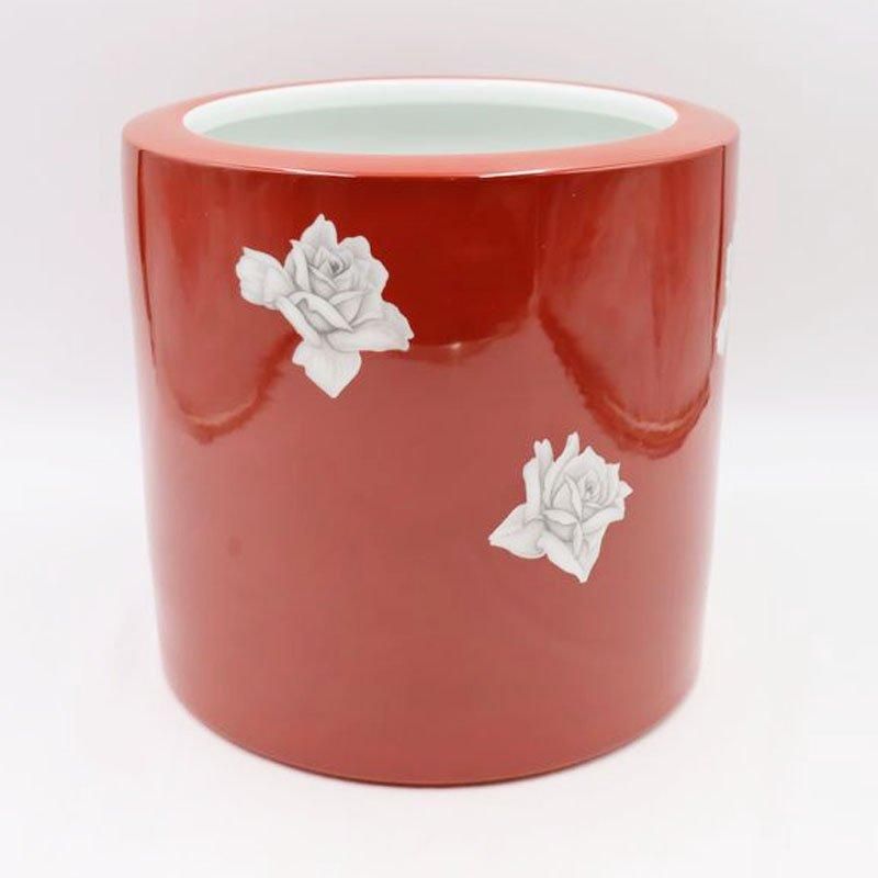 ノリタケ火鉢 赤地白薔薇 直径26cm 昭和31年頃