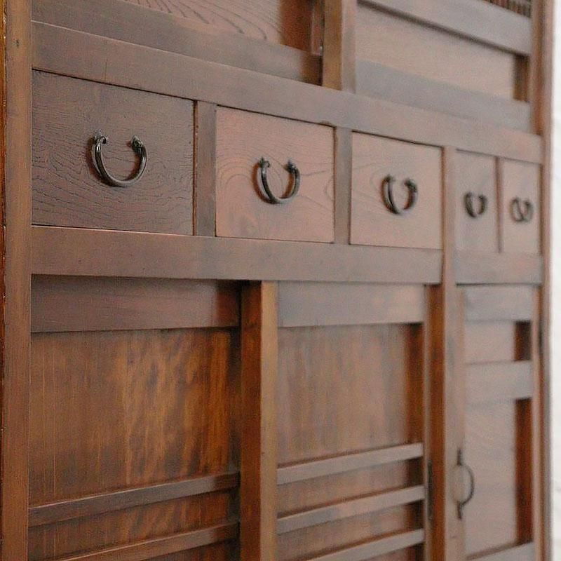 希少サイズ 四尺 格子 ダイヤガラス入り 水屋箪笥 キャビネット 食器棚