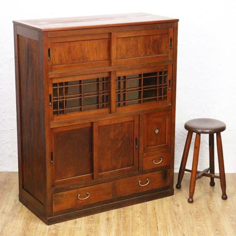 キャビネット 格子引戸小水屋 大正時代 杉製 和モダン 食器棚