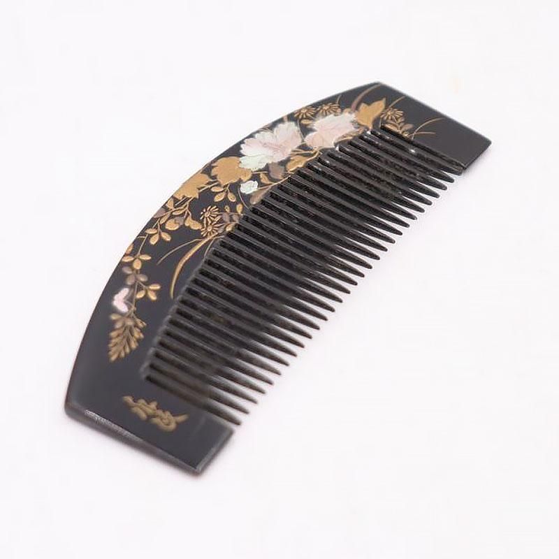 黒塗り金蒔絵 黒塗 螺鈿入り 櫛 大正時代 日本製 アクセサリー