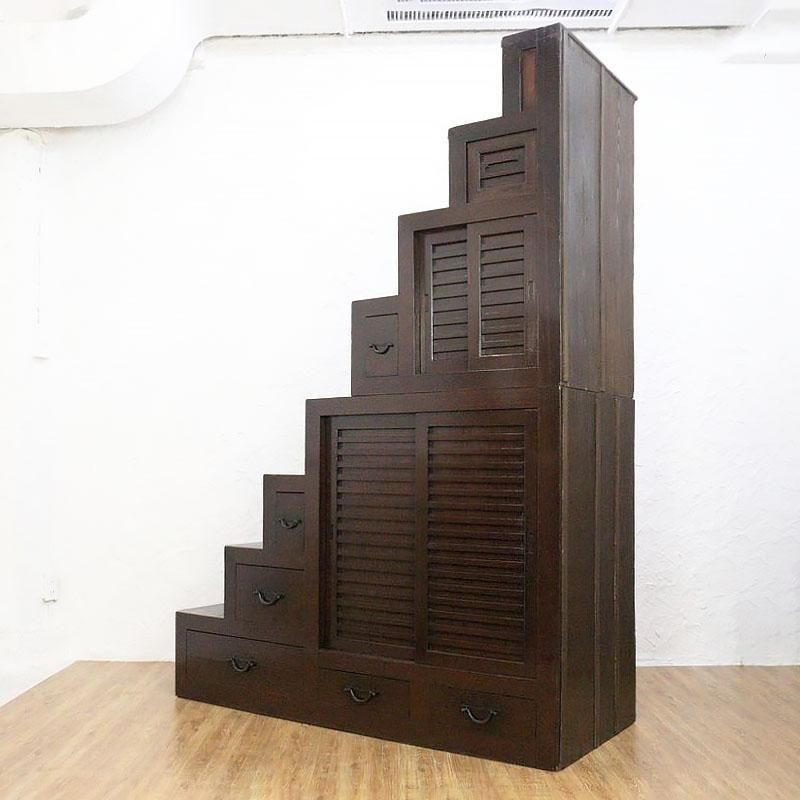 大正の八段階段箪笥｜重厚な和家具 幅154.5cm