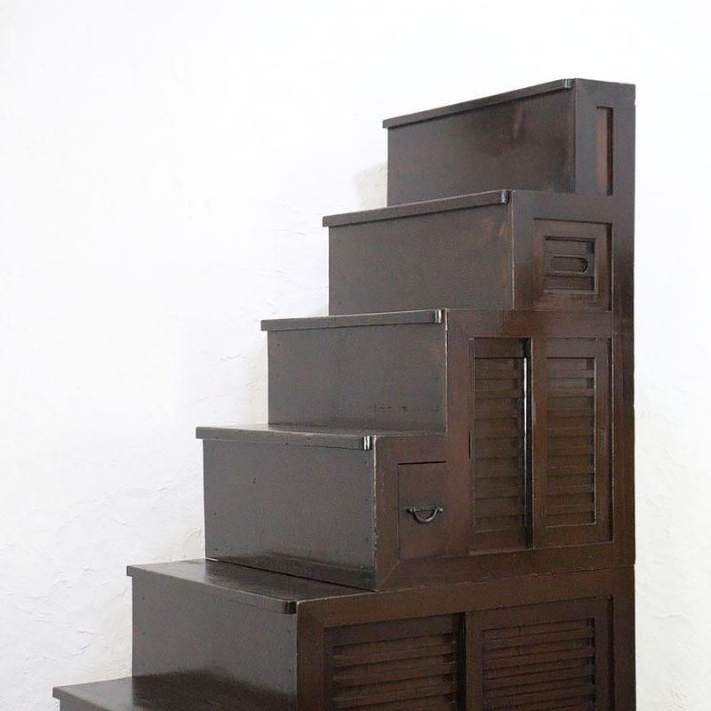 大正の八段階段箪笥｜重厚な和家具 幅154.5cm