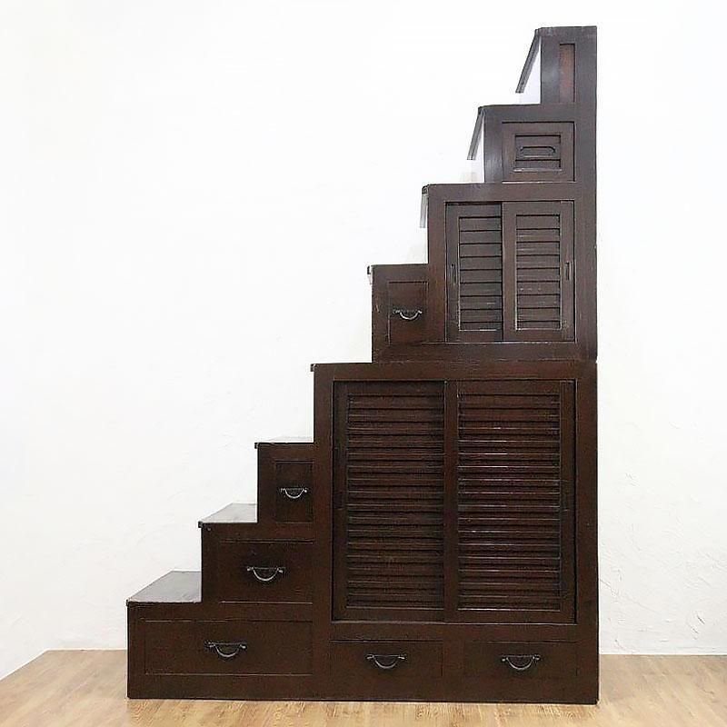 大正の八段階段箪笥｜重厚な和家具 幅154.5cm