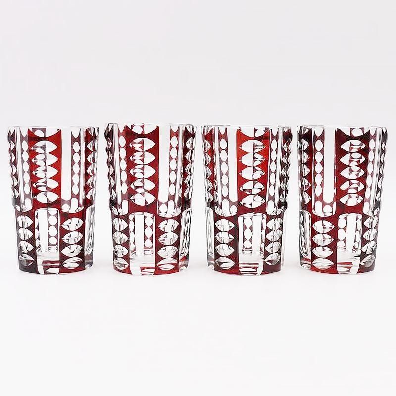 日本製 被せガラス 切子 大正時代 楕円 オーバル アンティーク