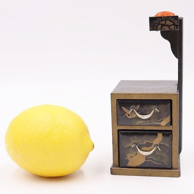 雛道具 黒塗 ミニチュア 針山付きお針箱 大正時代 黒塗り 木製