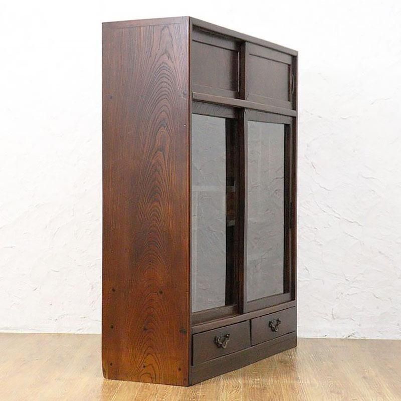 茶箪笥 薄型 ケヤキ材 大正時代頃 日本製 和家具 アンティーク