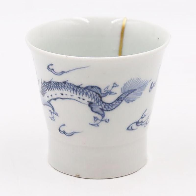 江戸中期縦線雪輪文蕎猪口 アンティーク 江戸中期染付竹図そば猪口