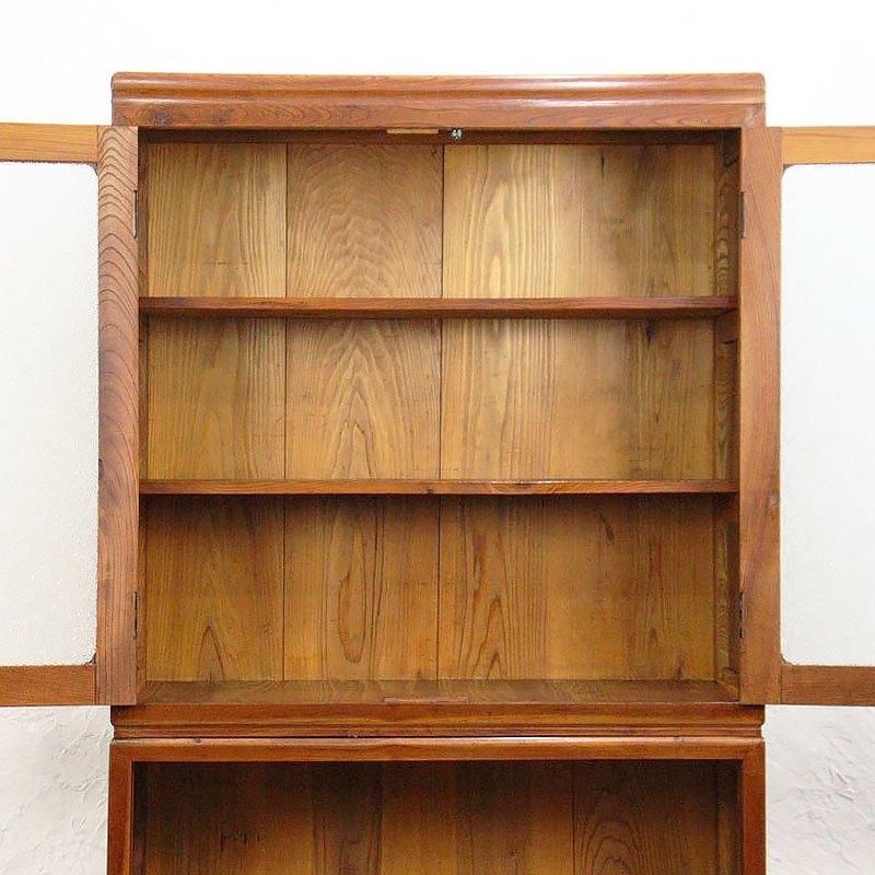 キャビネット ケヤキ材 ダイヤガラス 食器棚 昭和中期