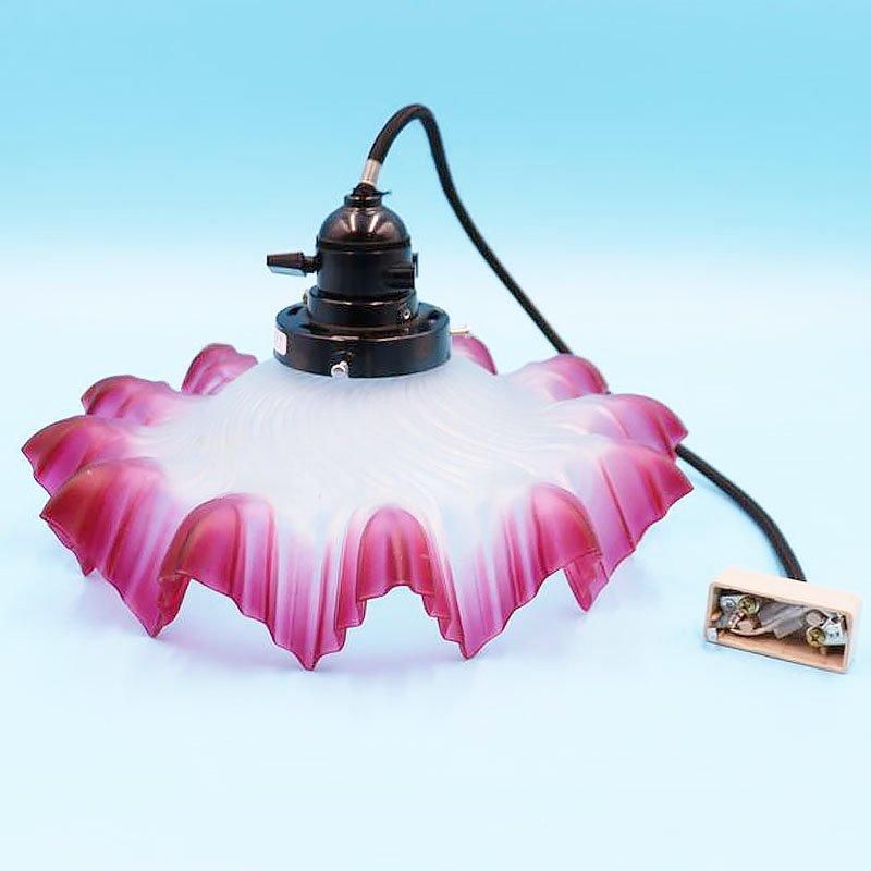 アンティーク 乳白ピンク螺旋電笠 ガラス 照明 灯り 大正ロマン レトロ