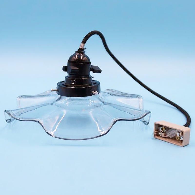 大正ロマン 電笠 電傘 ランプシェード 透明ガラス クリア シンプル
