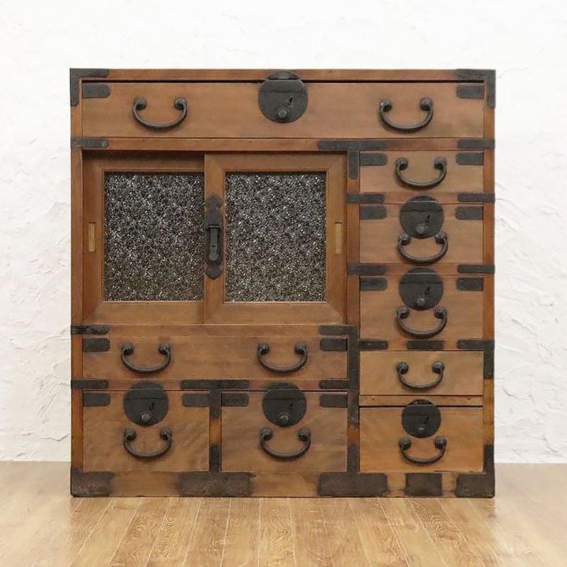 明治時代後期の杉製帳場箪笥｜幅75.5奥行37高さ73｜繊細な収納家具