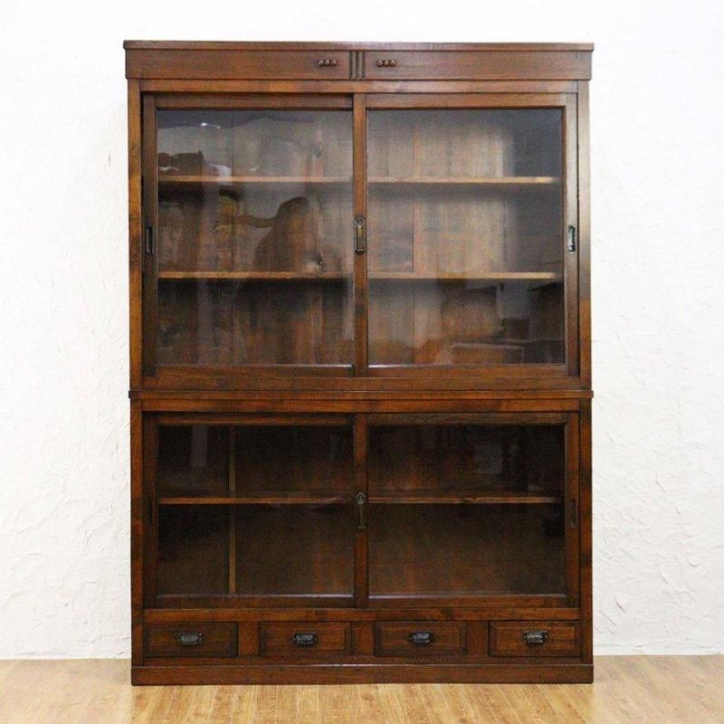 四尺引戸食器棚 キャビネット 収納棚 飾り棚 大正 昭和 アンティーク