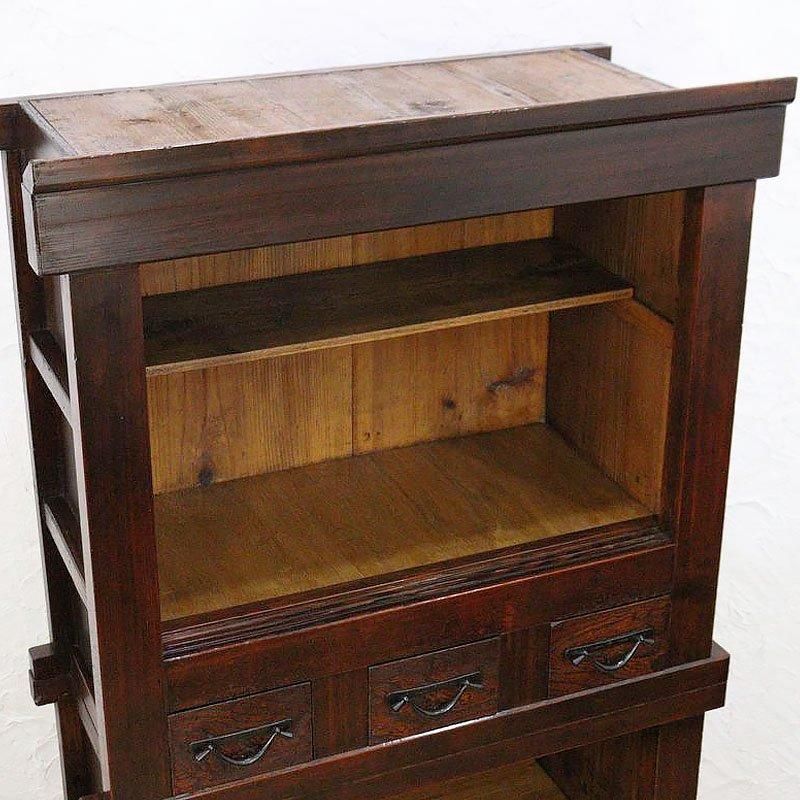 キャビネット 三尺膳棚 水屋箪笥 明治大正 二段重ね 重厚感