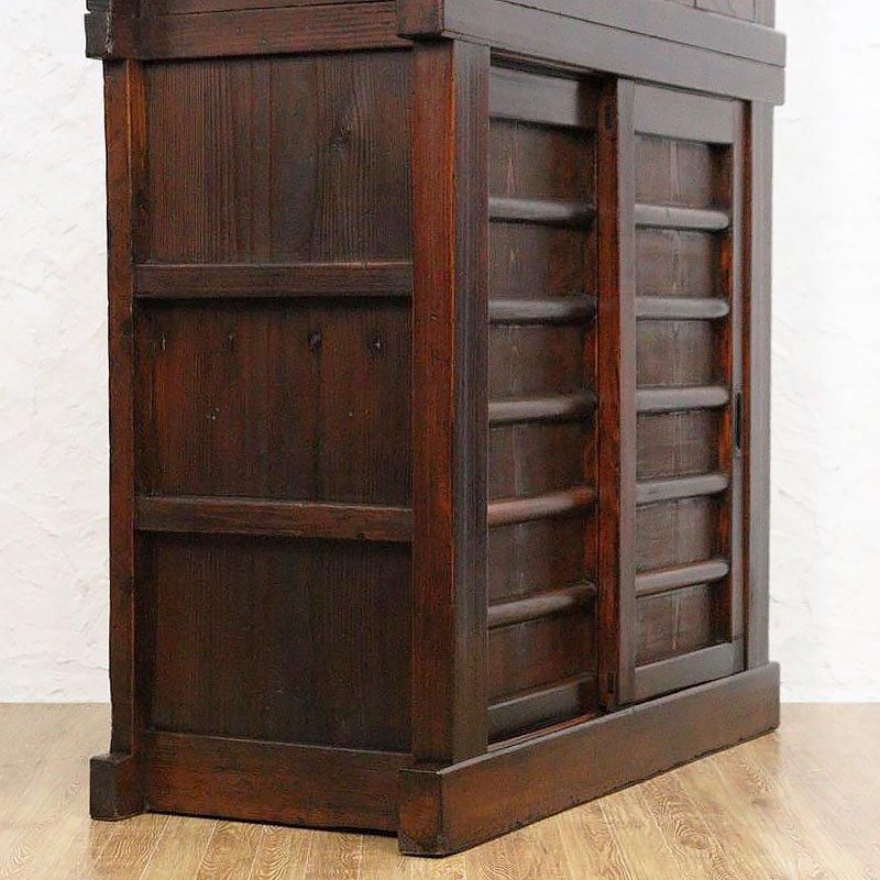 キャビネット 三尺膳棚 水屋箪笥 明治大正 二段重ね 重厚感