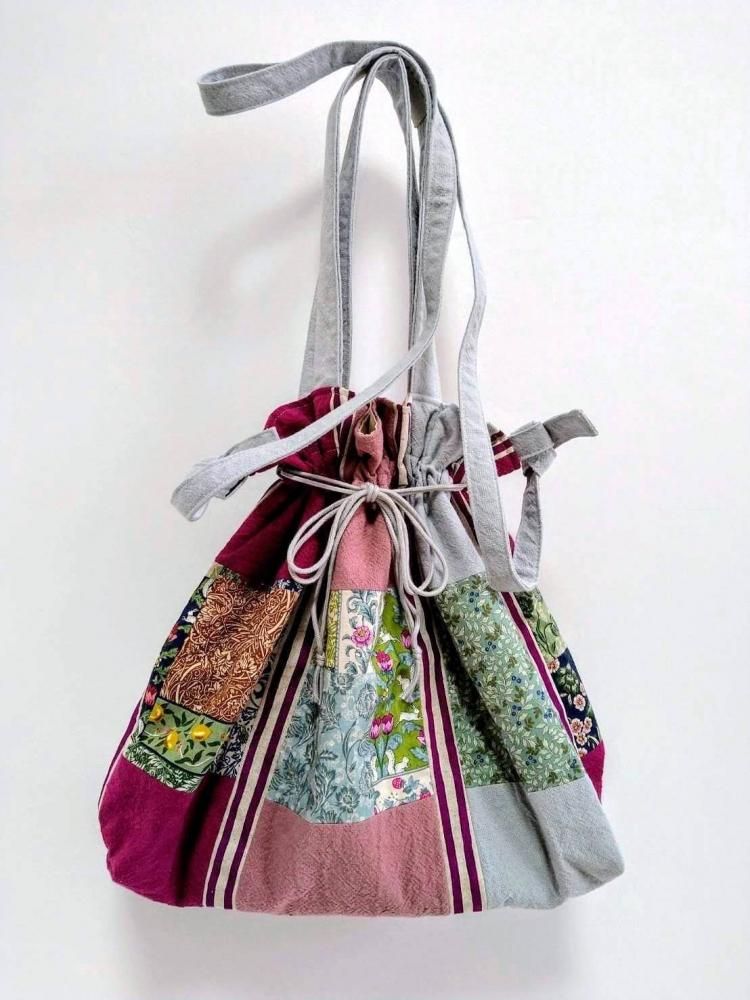 コットンパッチワーク巾着バッグ - 南アルプスのふもと