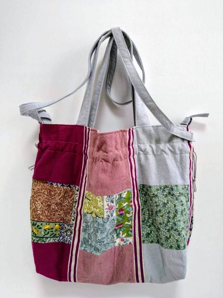 コットンパッチワーク巾着バッグ - 南アルプスのふもと