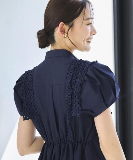 スタンドカラーレースシャツワンピース「CU1549」