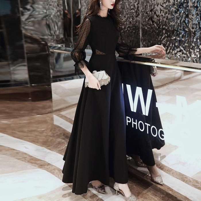 ドレス ドット柄 シアー クルーネック Vネック サイドオープン ハイ