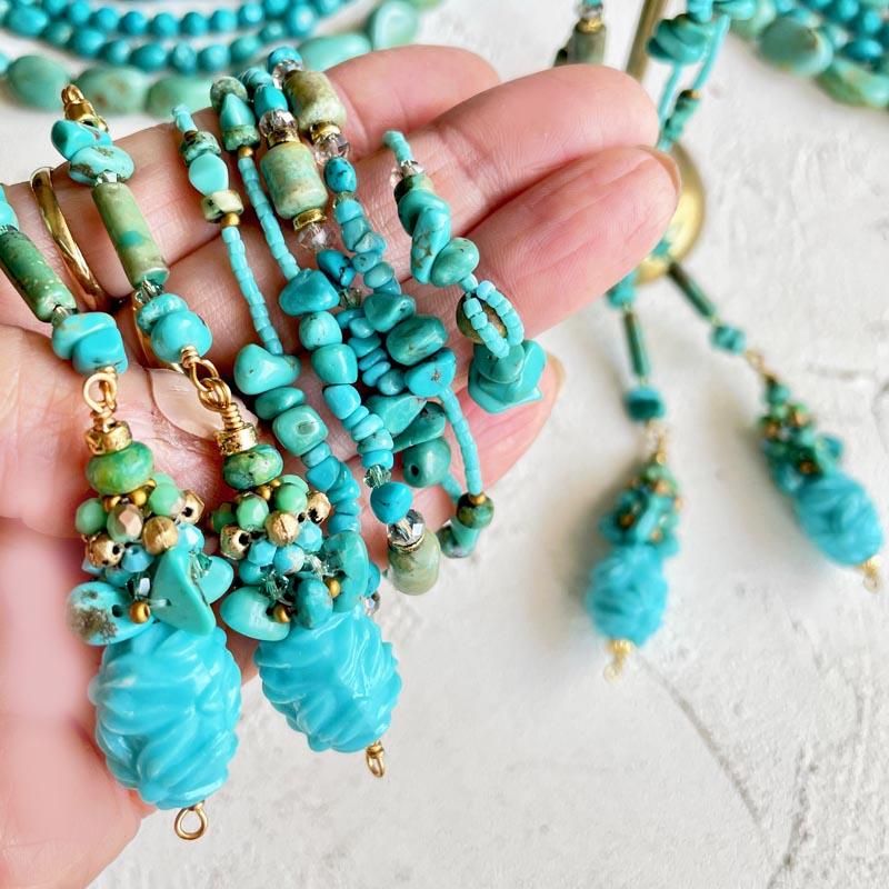 大人 ターコイズ ブルー ビーズ ラリエット ネックレス ロング 大ぶり