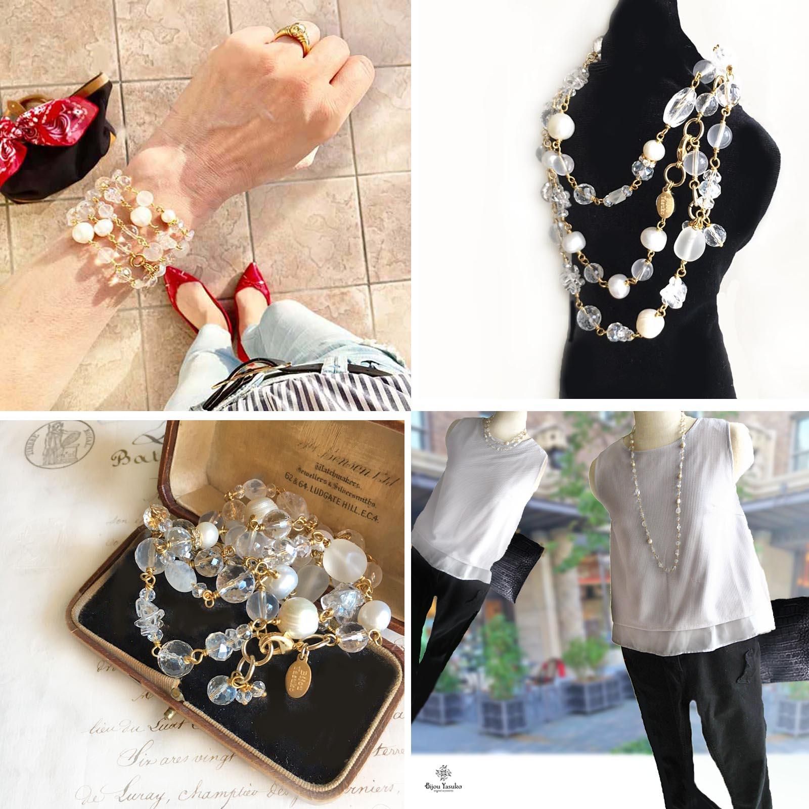 水晶 天然石 ビーズ ブレスレット 5連 ブレス ネックレス 3WAY 天然