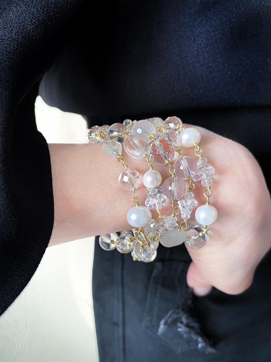 水晶 天然石 ビーズ ブレスレット 5連 ブレス ネックレス 3WAY 天然