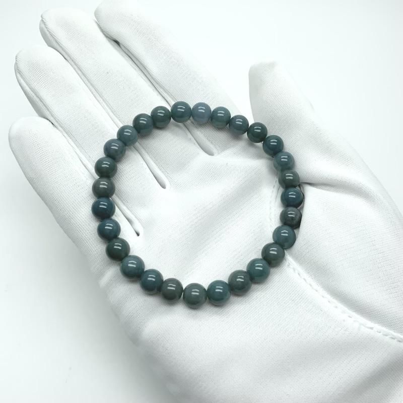 糸魚川翡翠(青緑)入りコン沢産 ブレスレット 6.5mm 】 青翡翠 国産