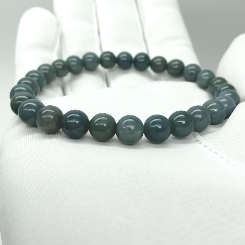 糸魚川翡翠(青緑)入りコン沢産 ブレスレット 6.5mm 】 青翡翠 国産