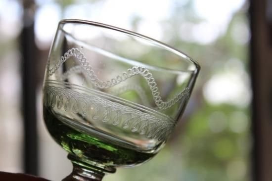 アンティーク ウランガラス ワイングラス 2客セット