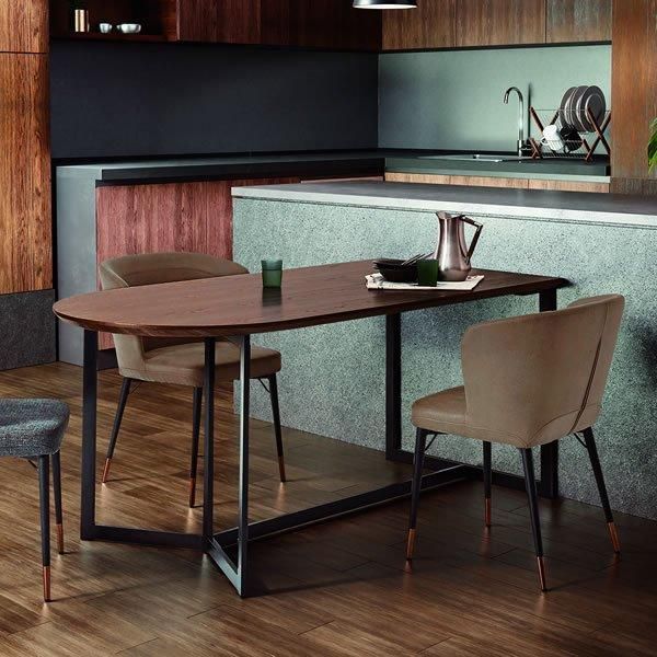 スチールフレーム)ウォールナット 半円形ダイニングテーブル DT-23