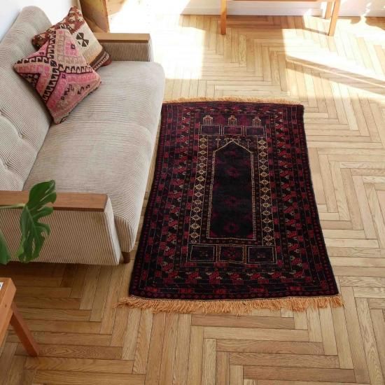 漆赤アフガニスタンバルーチ147×90cm【送料無料】 - inie japan