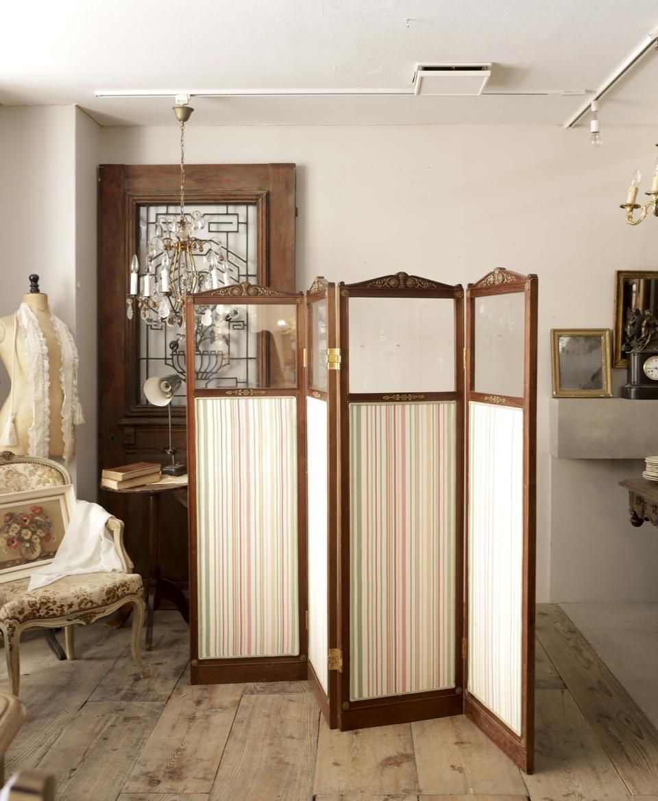 フランスアンティーク ホールディングスクリーン ファブリック
