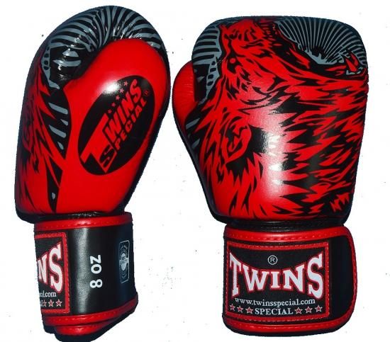 TWINS 本革製ボクシンググローブ ウルフ 黒赤