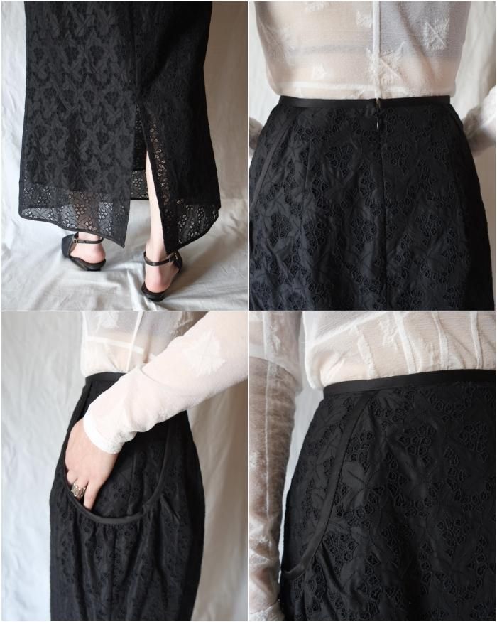 Mame Kurogouchi：Embroidery Lace Cotton Skirt - BLACK - ORANN 通販