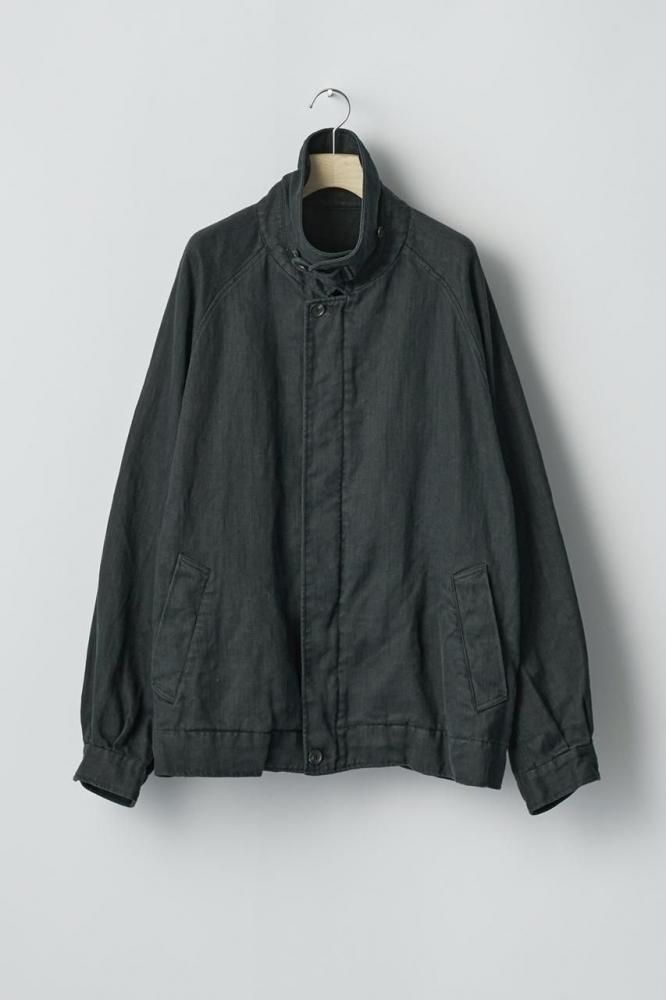 HEAVY LINEN HERRINGBONE ZIP JACKET(BLACK) - H-L