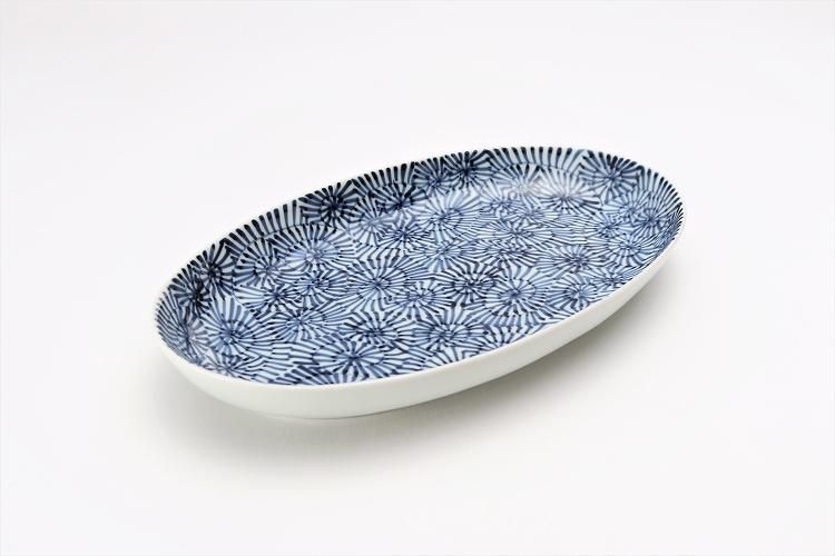 そうた窯 染付蛸唐草 楕円深皿(中)