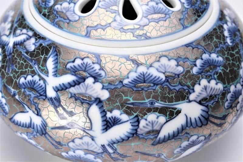 □藤井朱明作 白金彩松鶴香炉 - 有田焼の通販サイト 丸兄商社