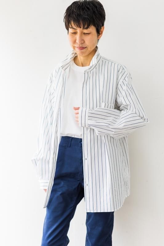 YAECA ボタンシャツワイド ブルーストライプ（ユニセックス） - SUSCON