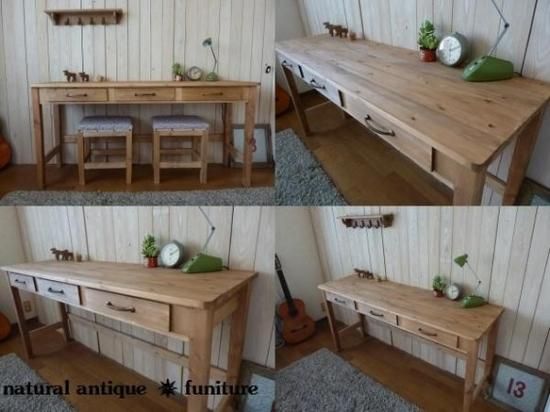 ワークデスク 作業台 長机 引出し3杯 アンティーク デスク 150 - クキの木