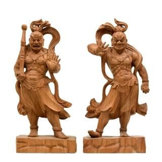 柘植仁王像(金剛力士) 淡彩色 総高12cm 阿吽セット