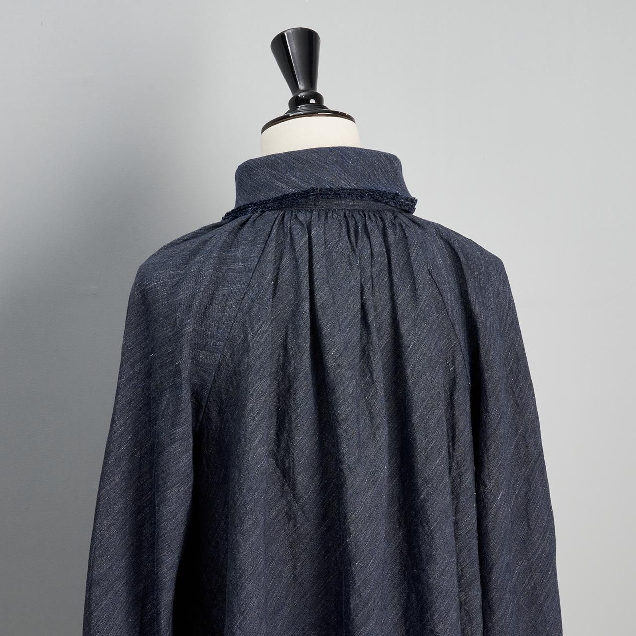 yunahicaリネンフリルブラウスインディゴ - Pale Jute