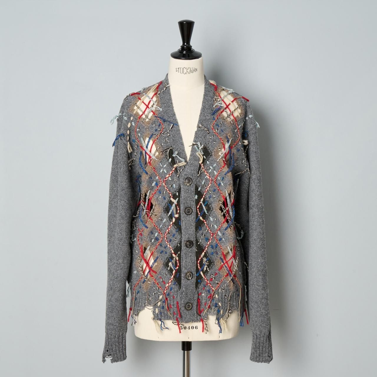 Maison Margiela PARIS カットアウトニットカーディガングレー - Pale Jute