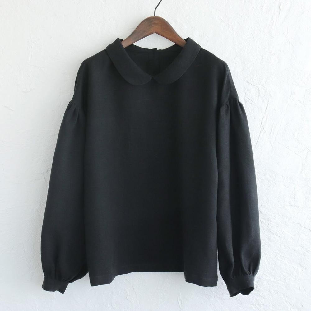 リネン 後ろボタン ブラウス | ブラック - alin（ありん） アジアの手