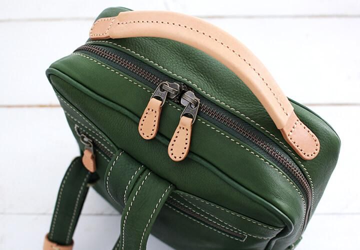 本牛革レザーバックパック（リュック） グリーン | アジアの手仕事