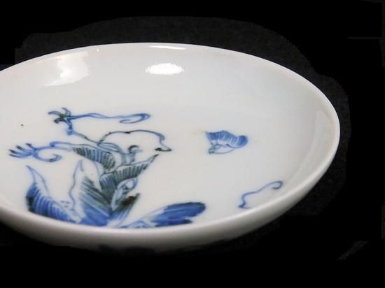 古伊万里 染付 鳥に草花文図 豆皿