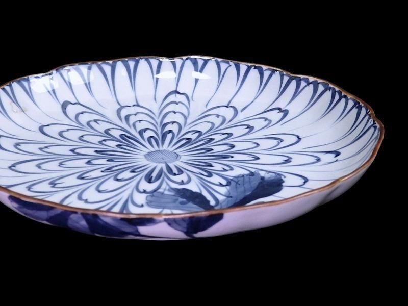 古伊万里 染付 菊花模様図 7寸半皿