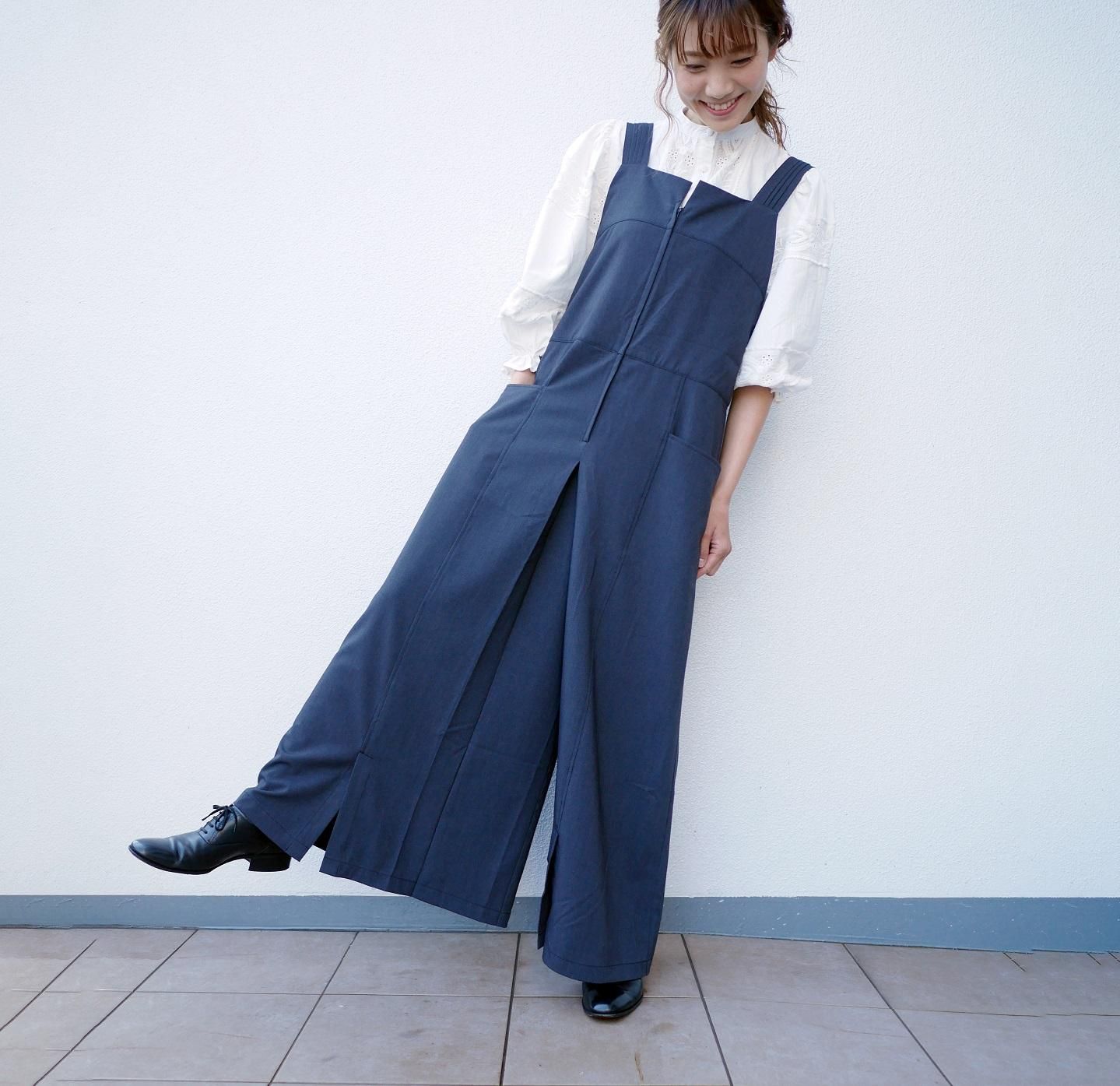 03_プリーツのサロペットDRESS「チャコールブラック」