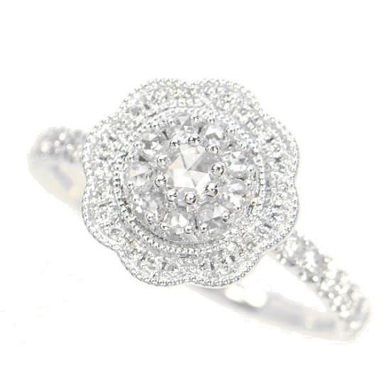 ダイヤモンド リング Pt900 プラチナ 0.5ct アンティーク調 ローズ