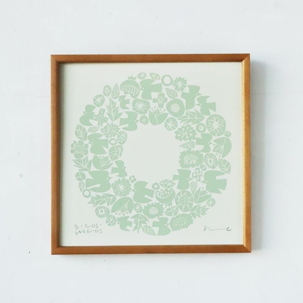 バーズワーズ/シルクスクリーン30cm/WREATH/ミストグリーン｜三島家具