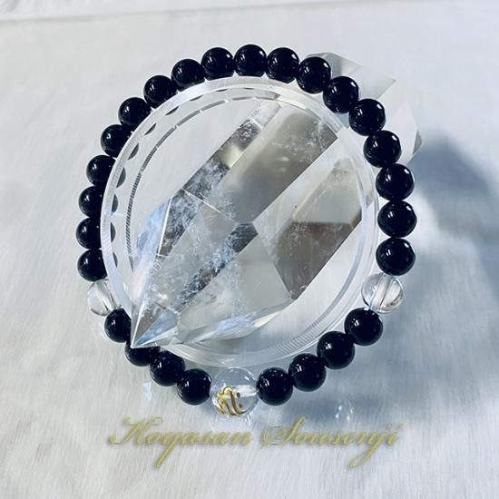 不動・大日・観音 梵字本水晶(8m) 黒瑪瑙（6m）極細 スリム 腕輪