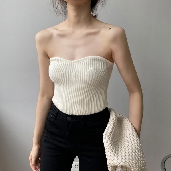 ベアトップ チューブトップ ニット シンプル カジュアル